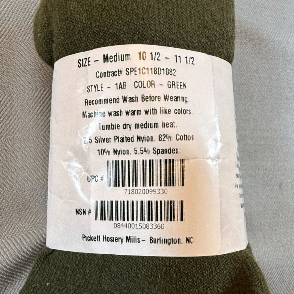 US Military Pickett Hosiery Mills 3 Pair Olive Green Cushion Boot Medium 2252